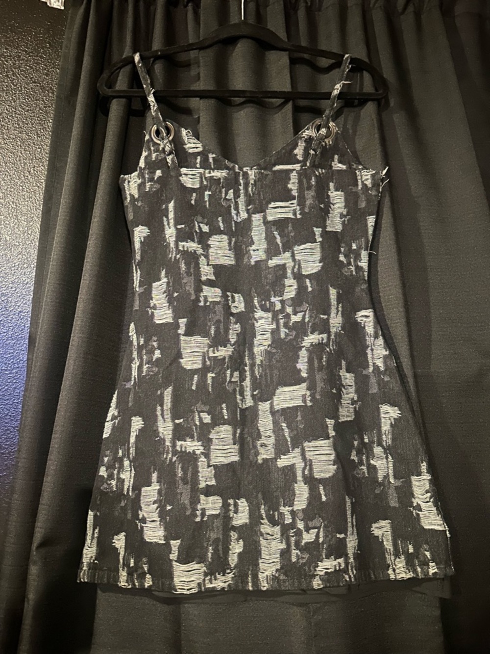 Black Abstract Print Mini Slip Dress